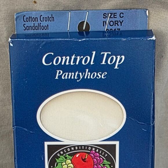 Fruit of The Loom Control Top Pantyhose Sz C Lingerie Ivory vintage NIB feet NOS - Picture 2 of 4